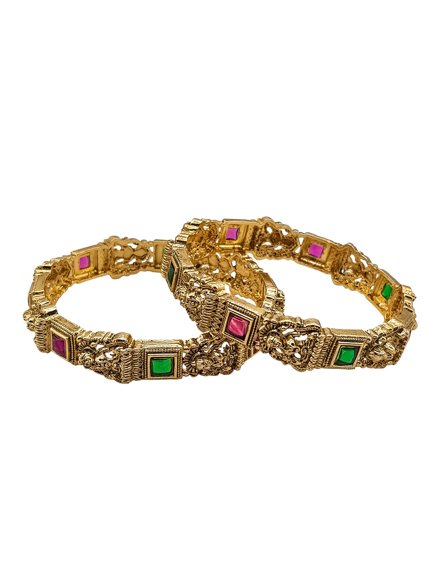 Gold Plated Broad Set of 2 Bangles with Laxmi
