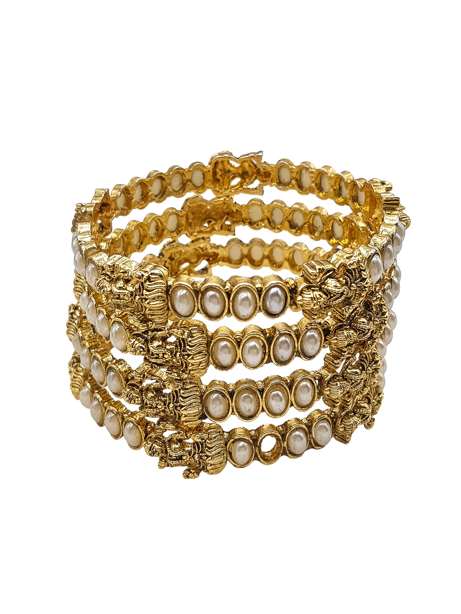 Gold Plated Set of 4 Bangles with pearls
