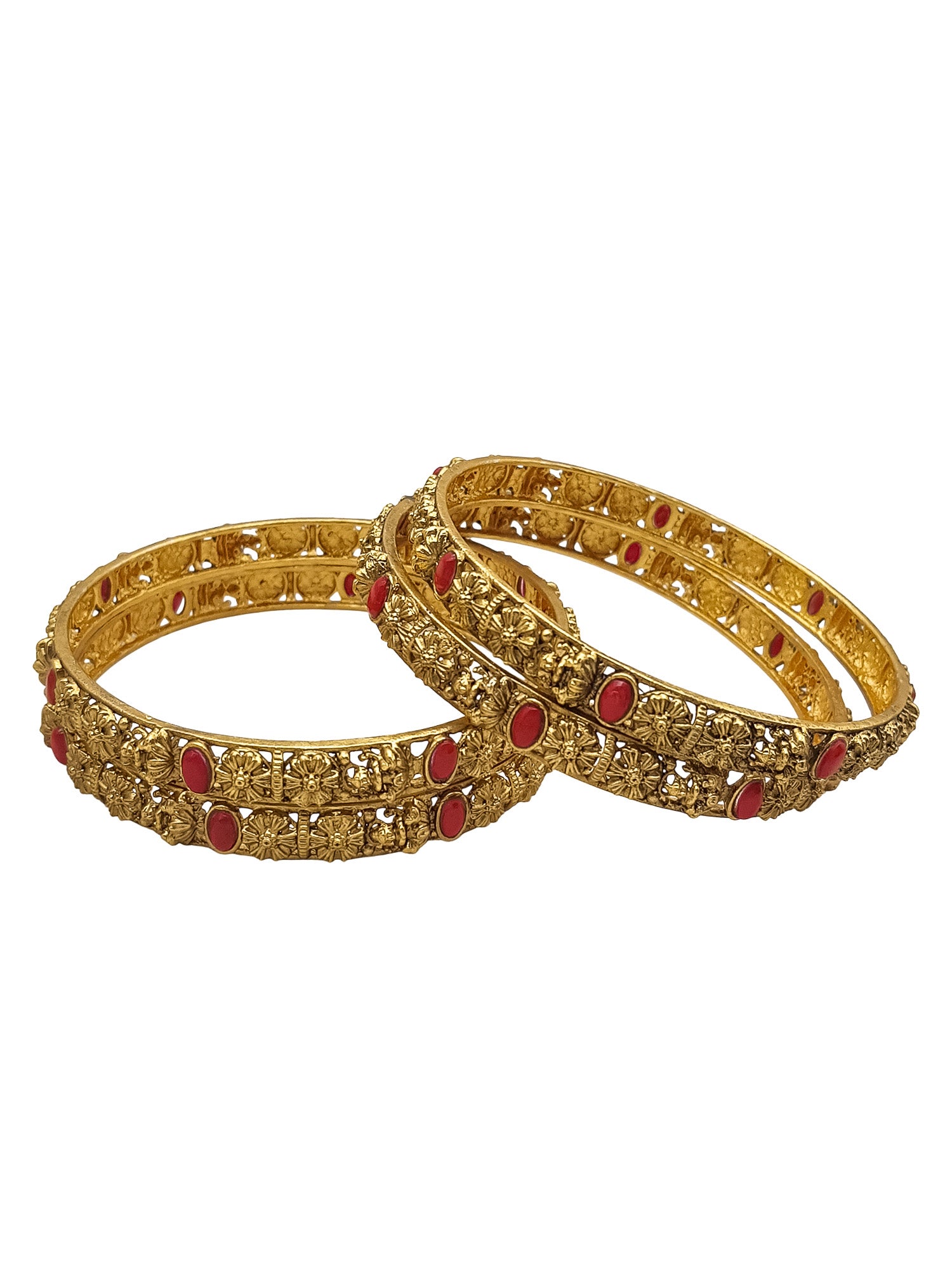 Gold Plated Set of 4 Bangles with Coral stone