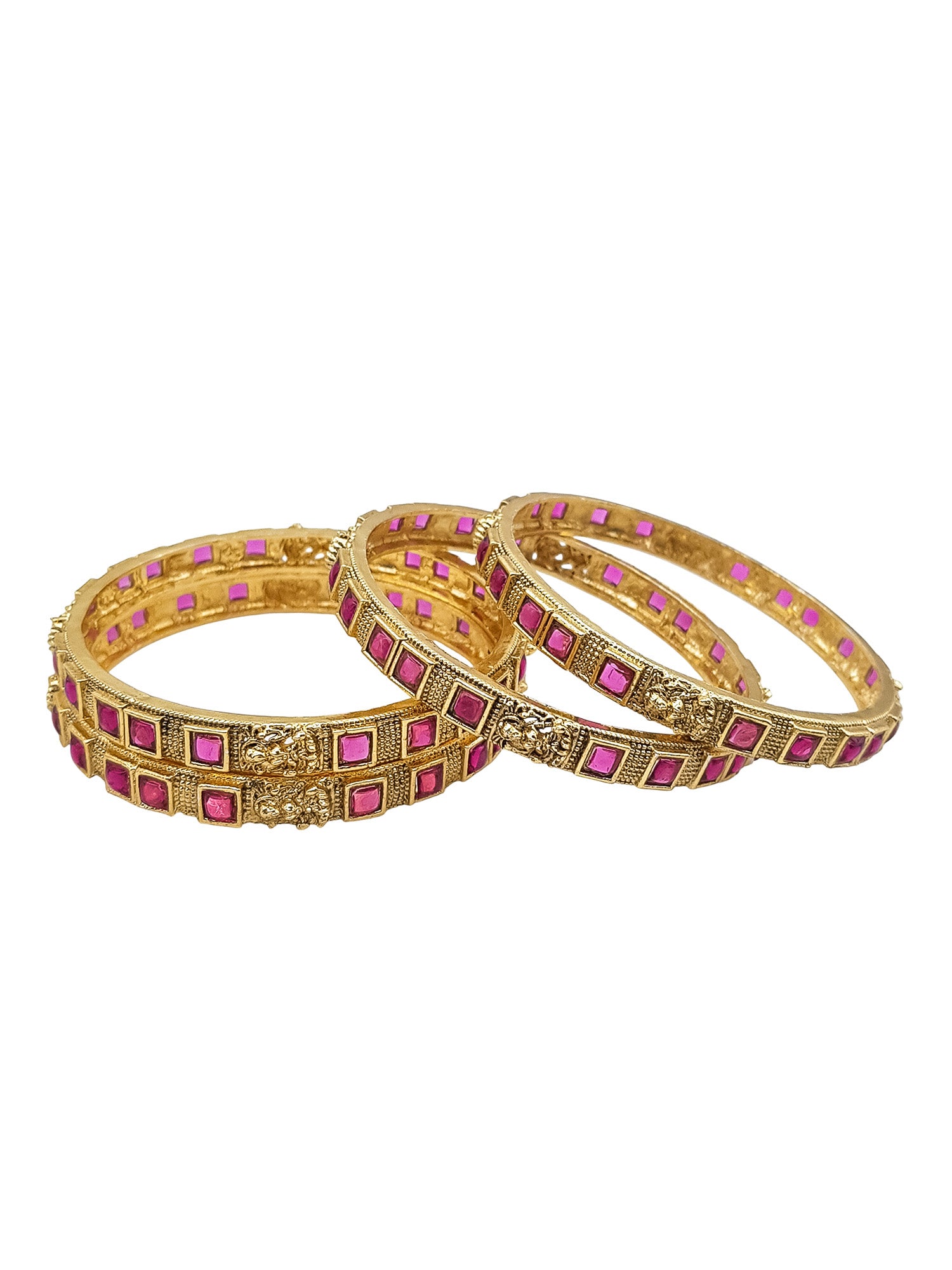 Gold Plated Set of 4 Bangles with Stones Studded