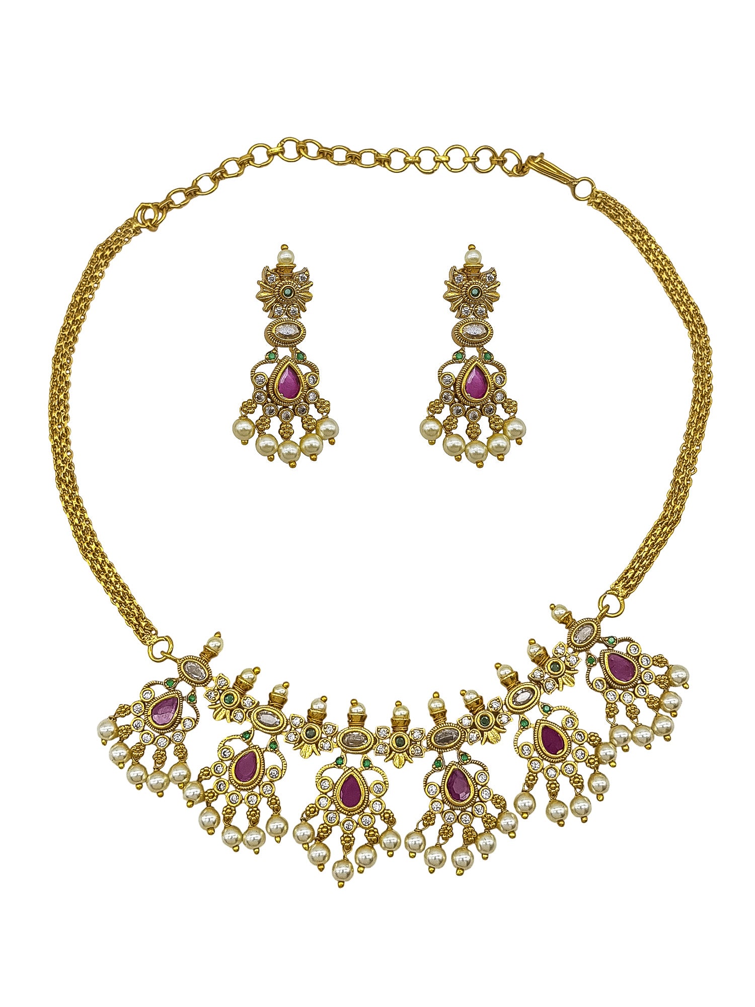 Premium Gold pLated Multi Colour CZ Necklace Set  0825