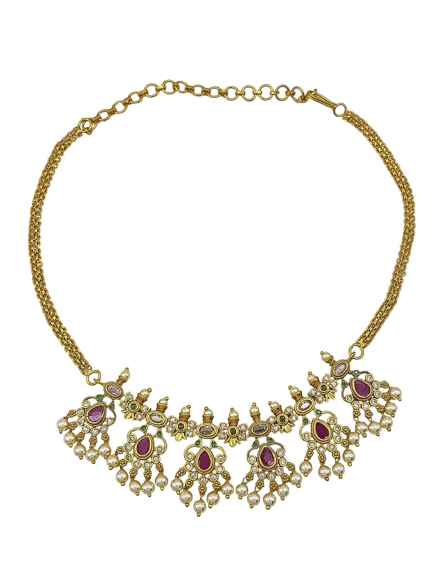 Premium Gold pLated Multi Colour CZ Necklace Set  0825
