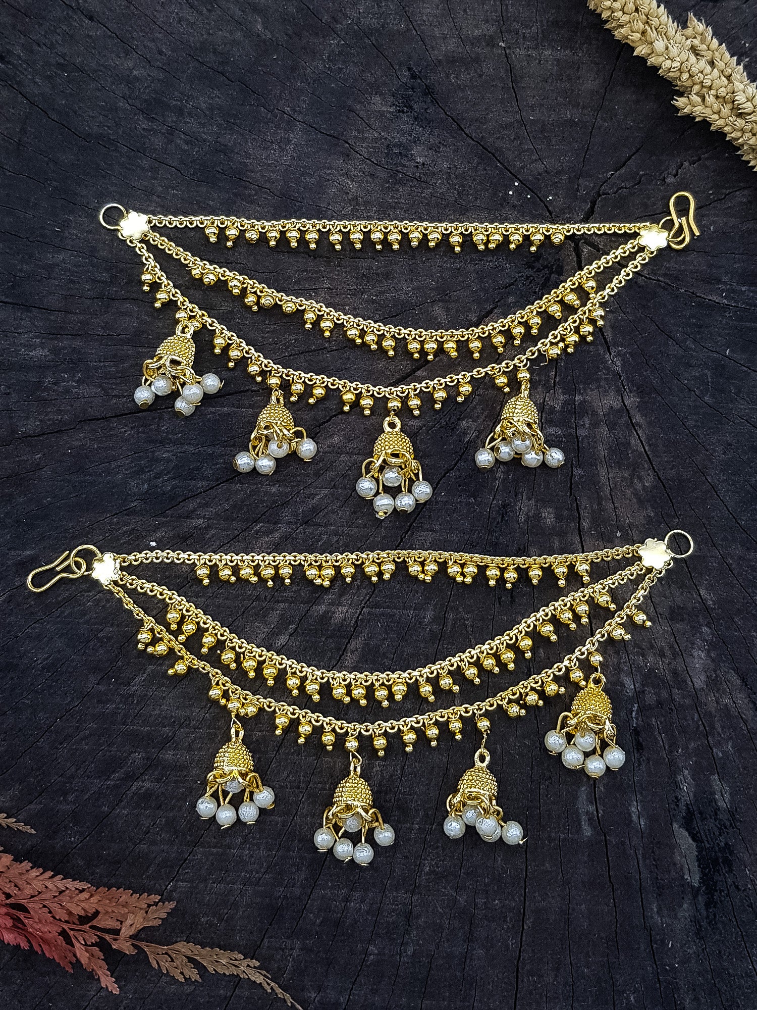 Three Line Maatil with pearl Jhumka Drops
