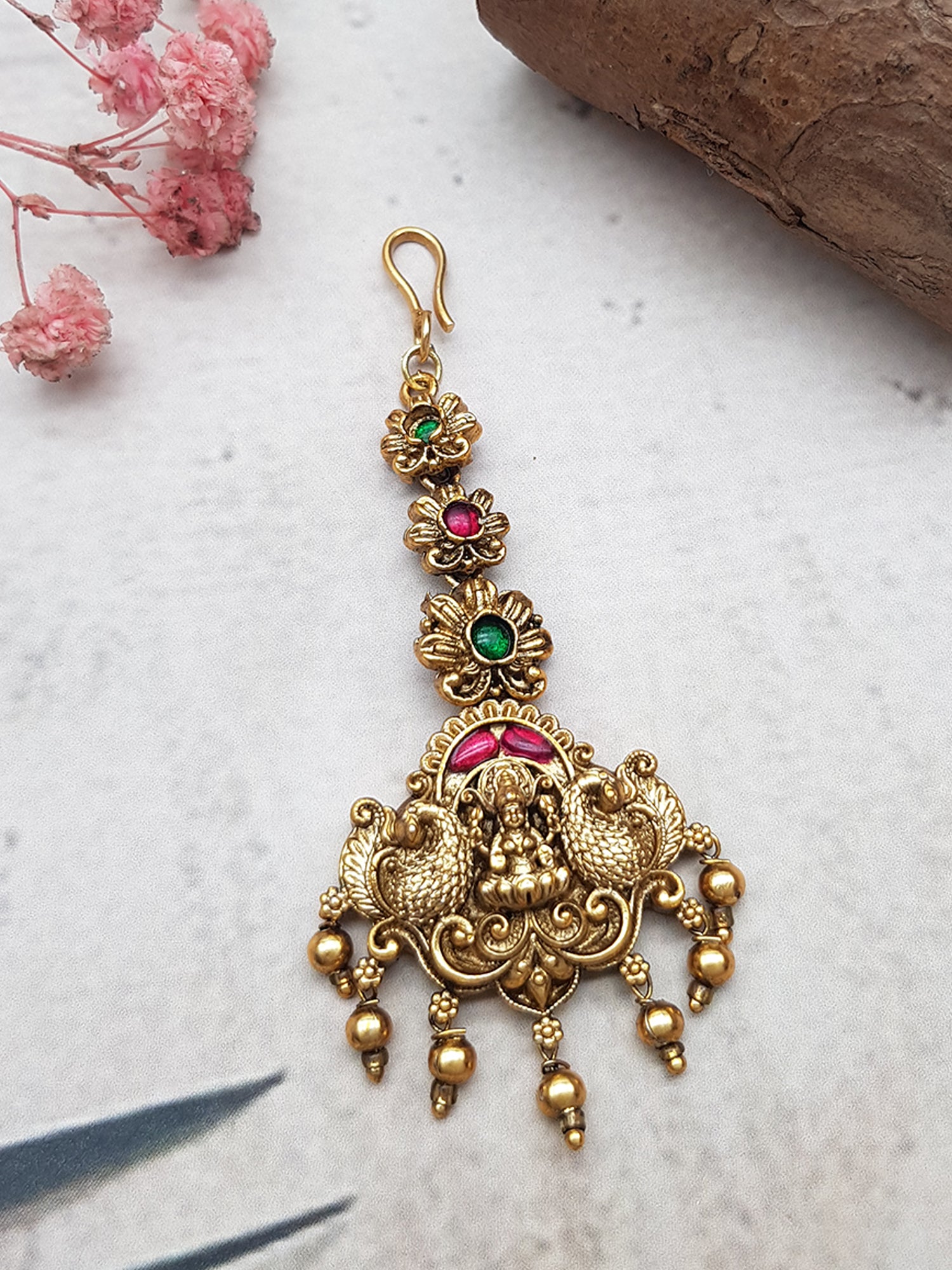 Gold Plated Antique Short Maang Tikka