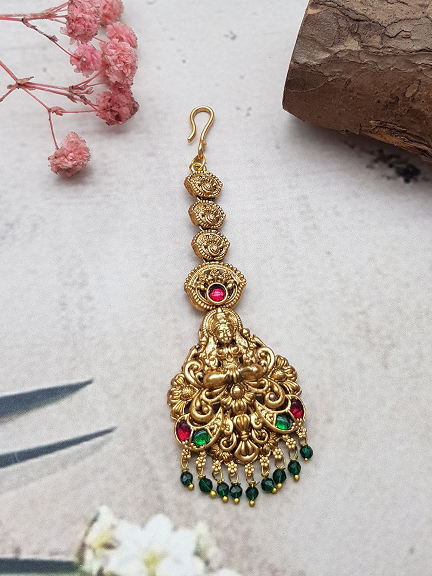 Gold Plated Antique Short Maang Tikka