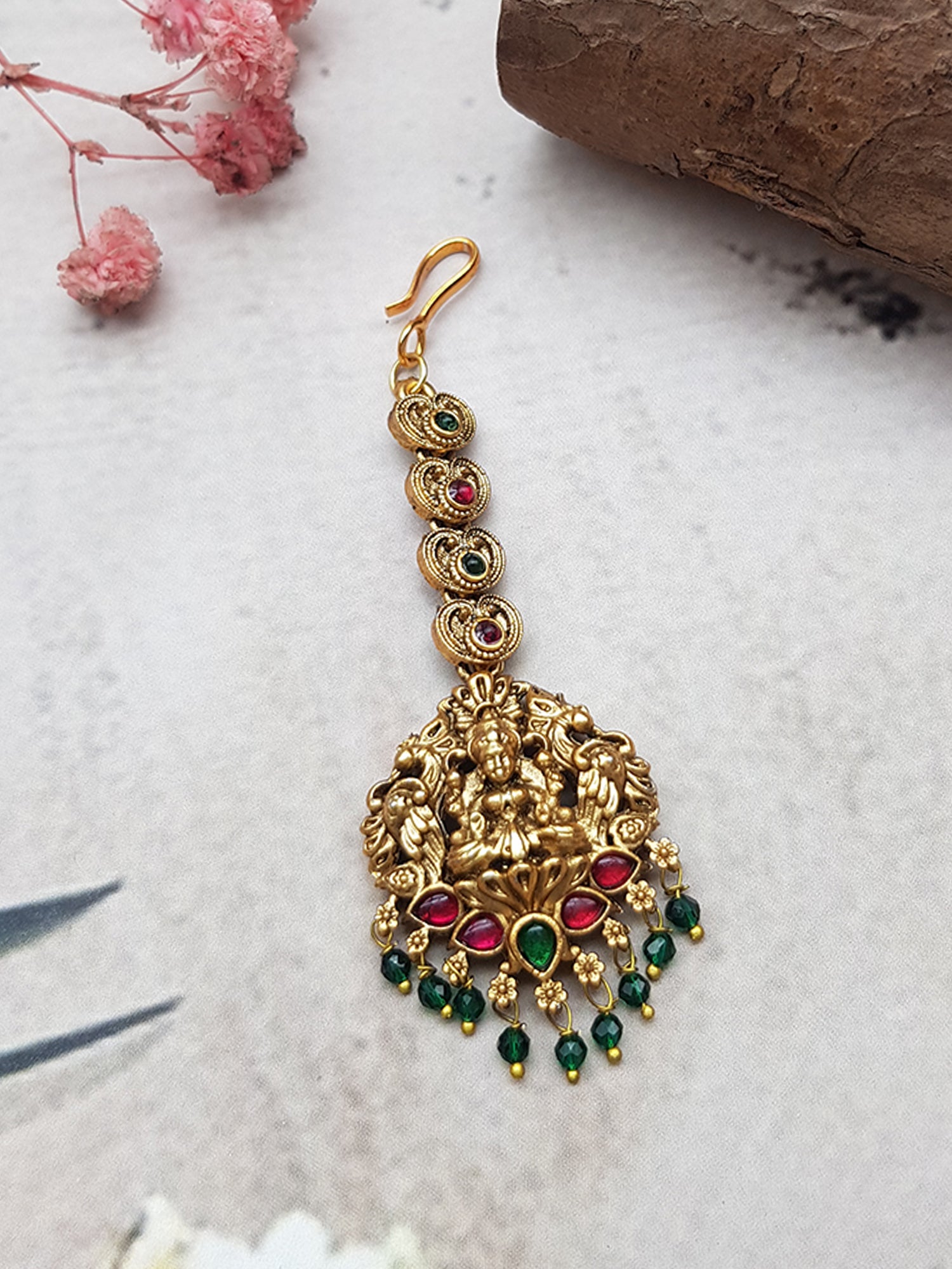 Gold Plated Antique Short Maang Tikka