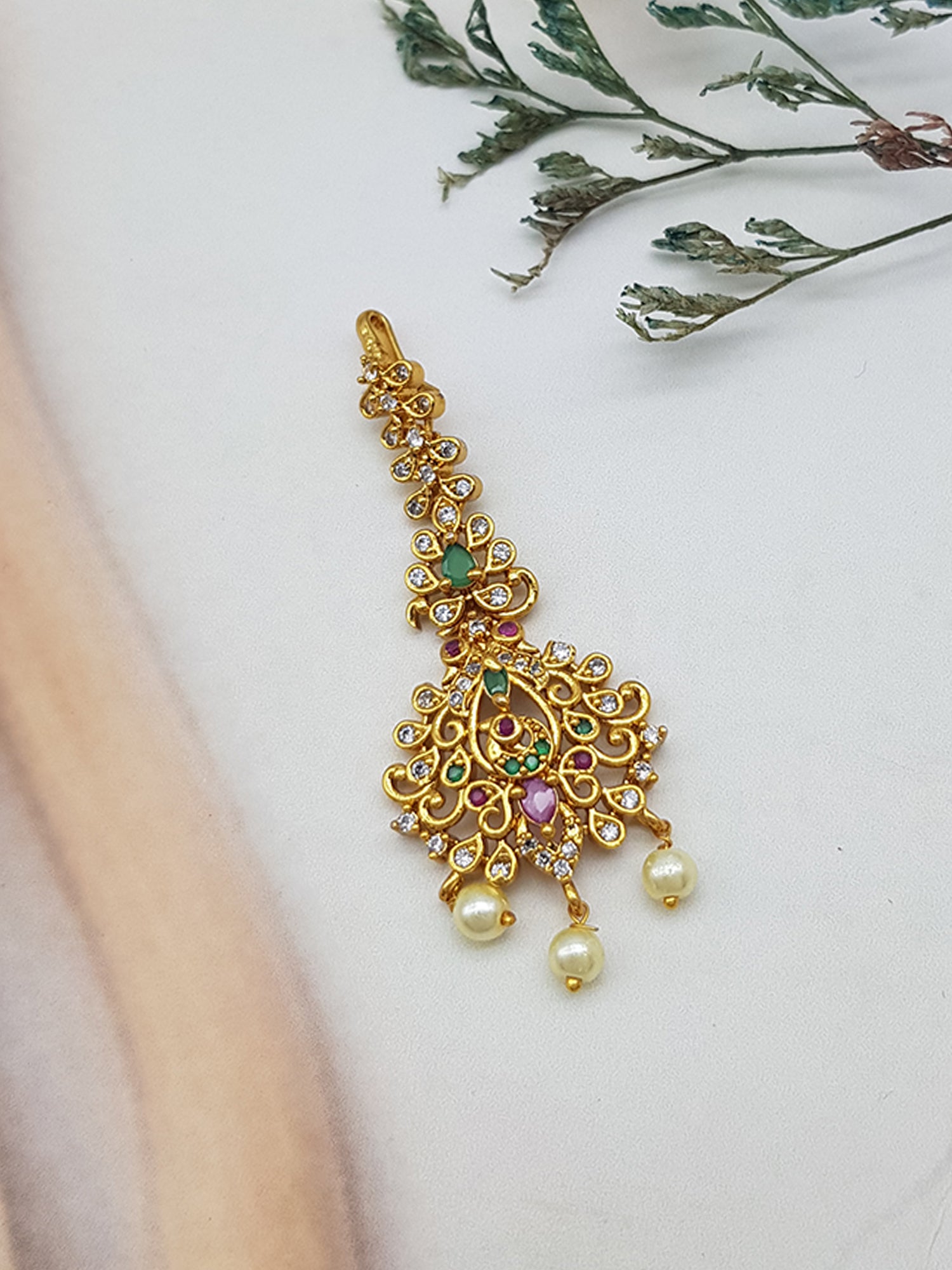 Gold Plated Antique Short Maang Tikka