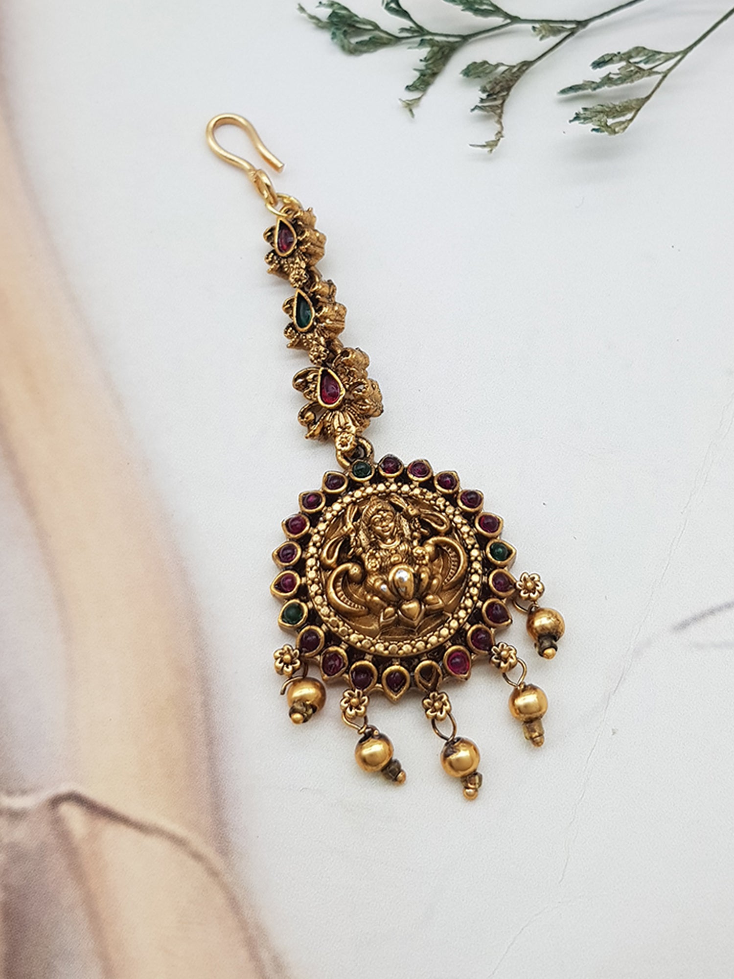Gold Plated Antique Short Maang Tikka