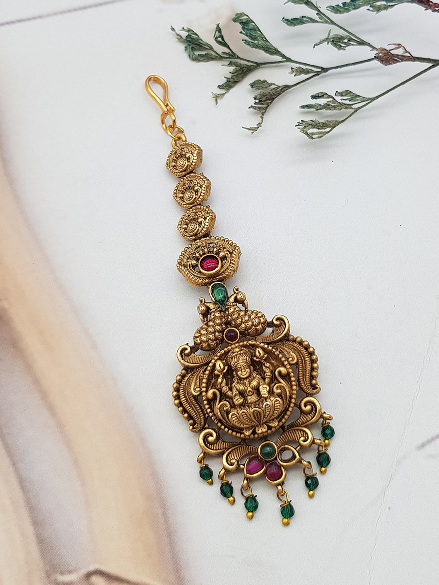 Gold Plated Antique Short Maang Tikka