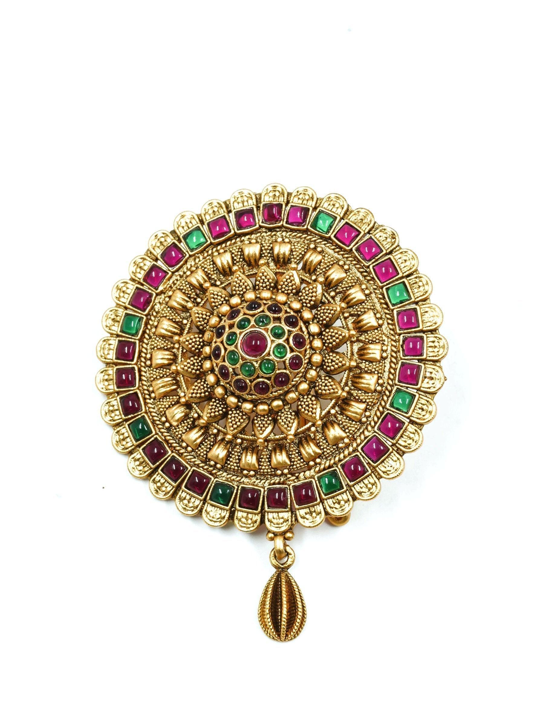 22k 1gm Gold Plated Ruby Colour Studded Amboda / Hair Pin/Rakhdi/Amboda/Pin 12261N - Griiham