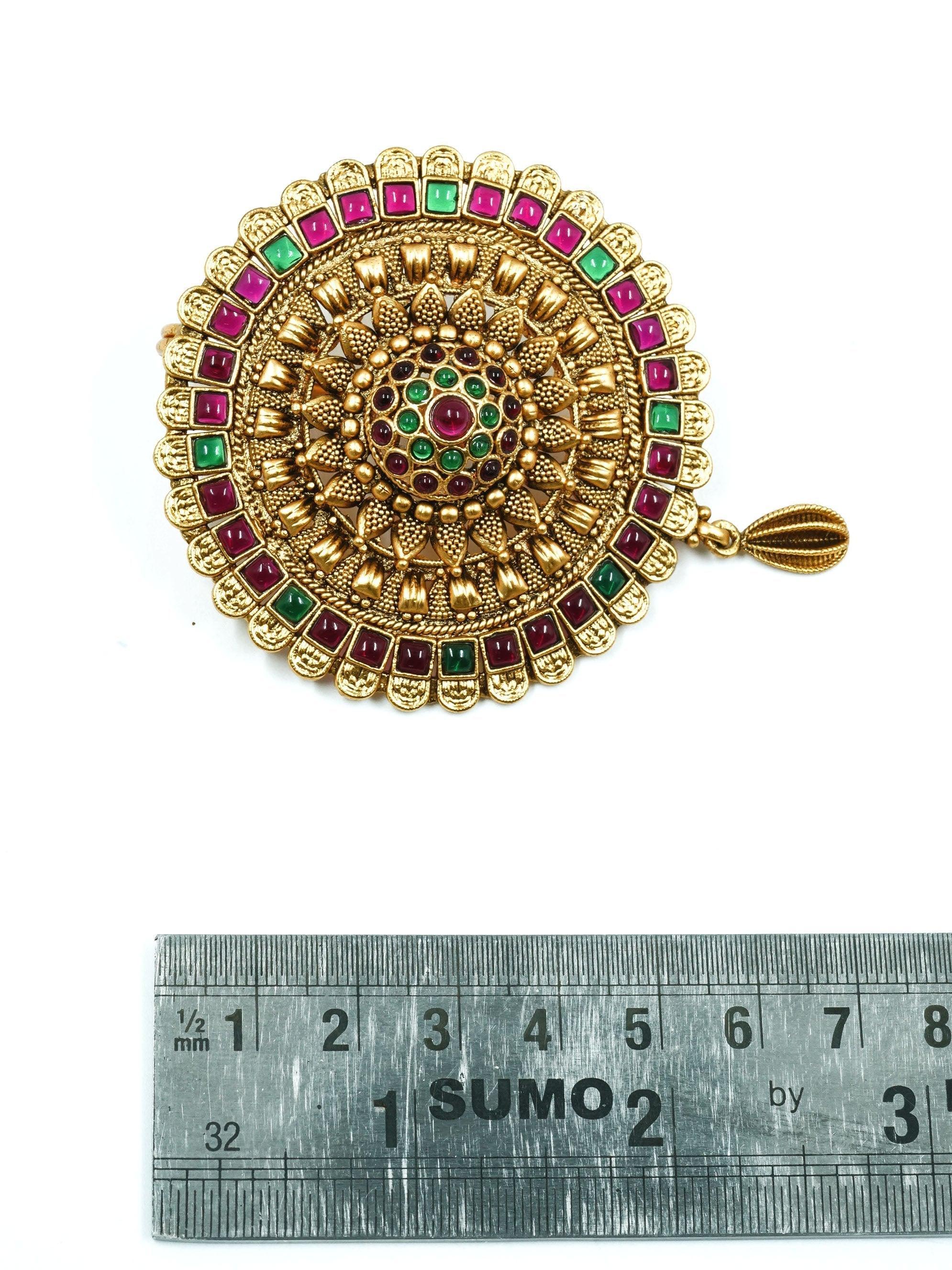 22k 1gm Gold Plated Ruby Colour Studded Amboda / Hair Pin/Rakhdi/Amboda/Pin 12261N - Griiham