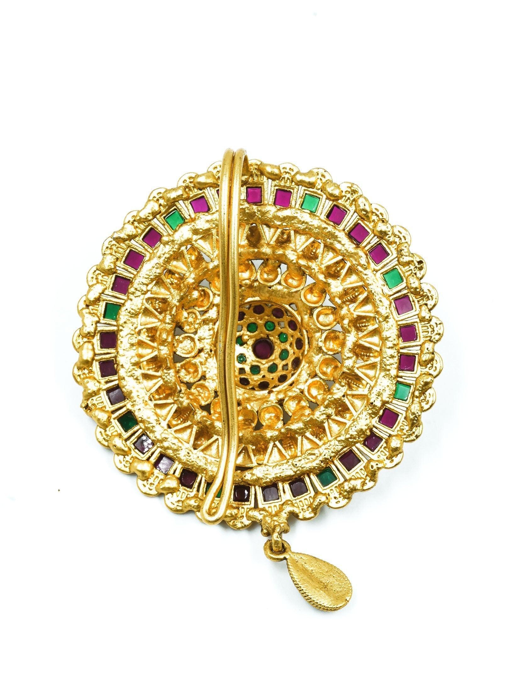 22k 1gm Gold Plated Ruby Colour Studded Amboda / Hair Pin/Rakhdi/Amboda/Pin 12261N - Griiham