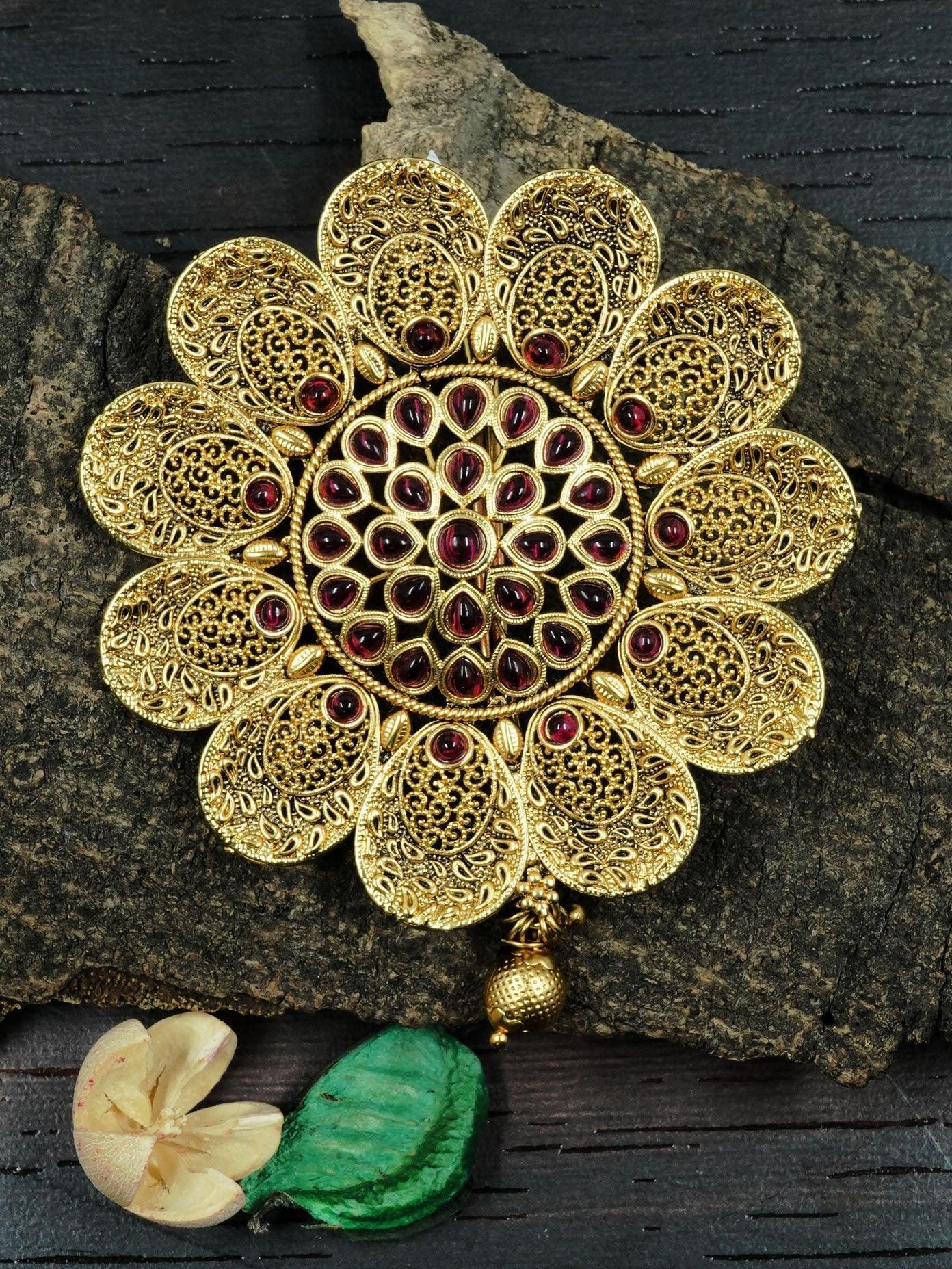 22k 1gm Gold Plated Ruby Colour Studded Amboda / Hair Pin/Rakhdi/Amboda/Pin 12263N
