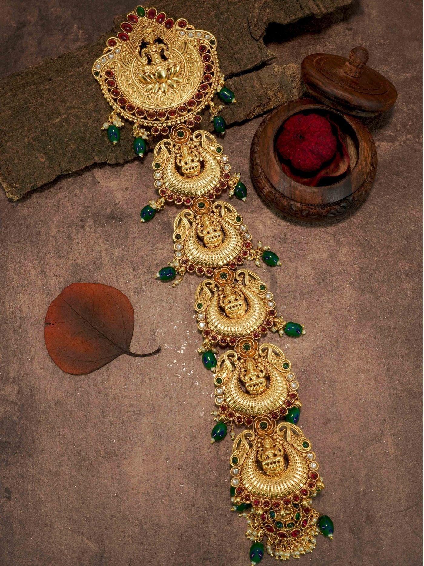 22k 1gm Gold Plated Ruby Colour Studded Hair Jada/Amboda / Hair Pin/Rakhdi/Amboda/Pin 12238N