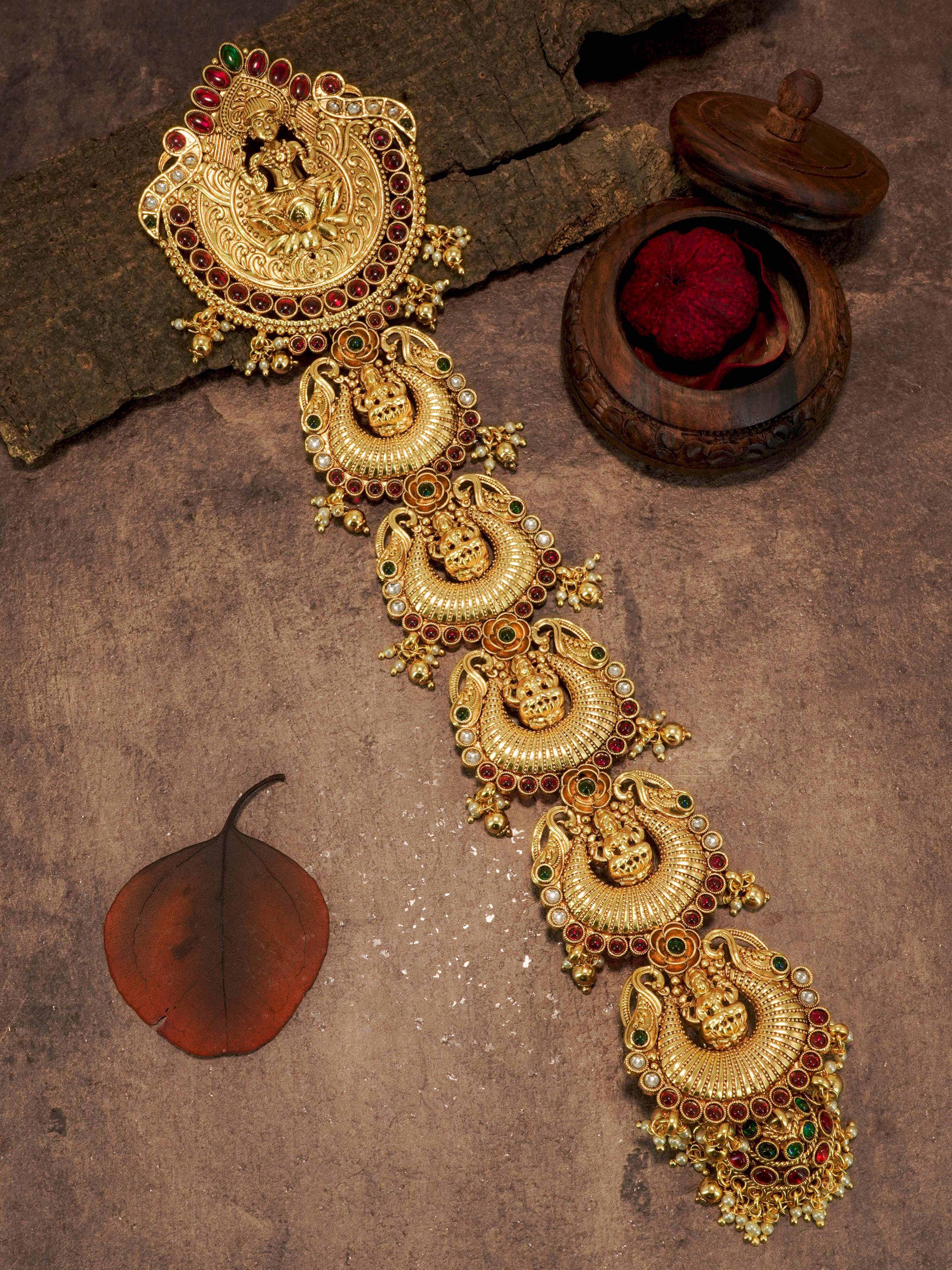 22k 1gm Gold Plated Ruby Colour Studded Hair Jada/Amboda / Hair Pin/Rakhdi/Amboda/Pin 12239N