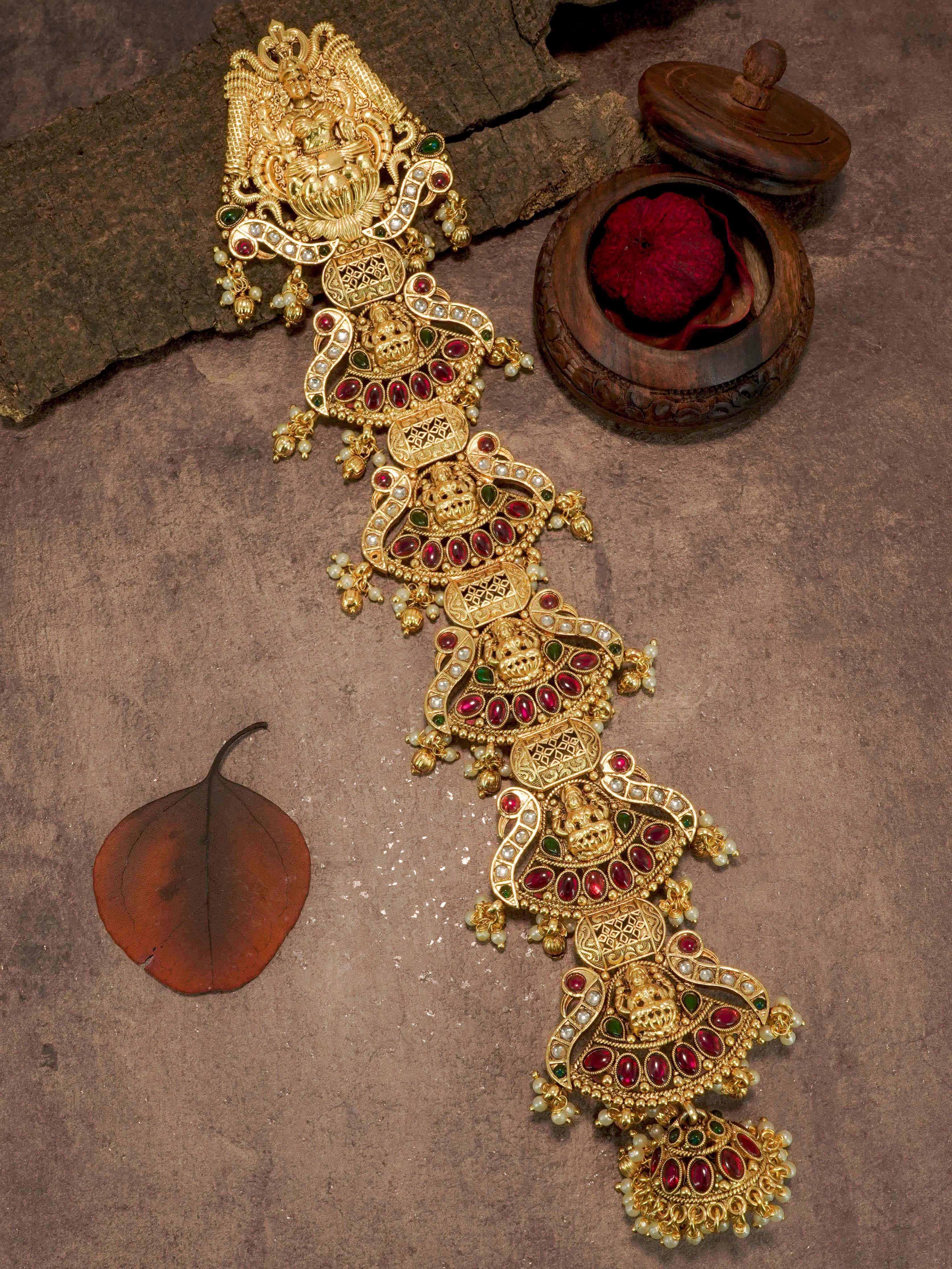 22k 1gm Gold Plated Ruby Colour Studded Hair Jada/Amboda / Hair Pin/Rakhdi/Amboda/Pin 12240N
