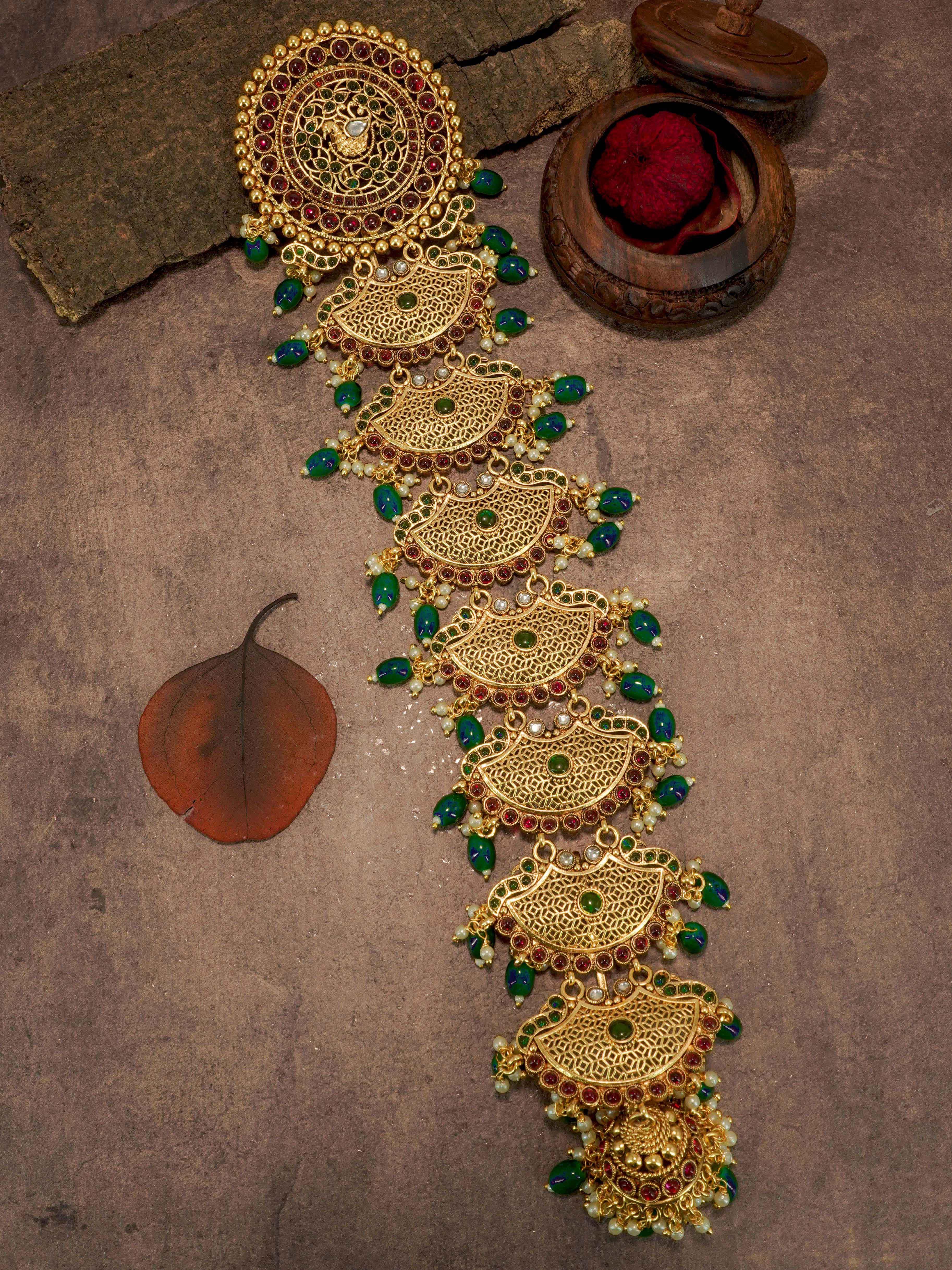 22k 1gm Gold Plated Ruby Colour Studded Hair Jada/Amboda / Hair Pin/Rakhdi/Amboda/Pin 12241N