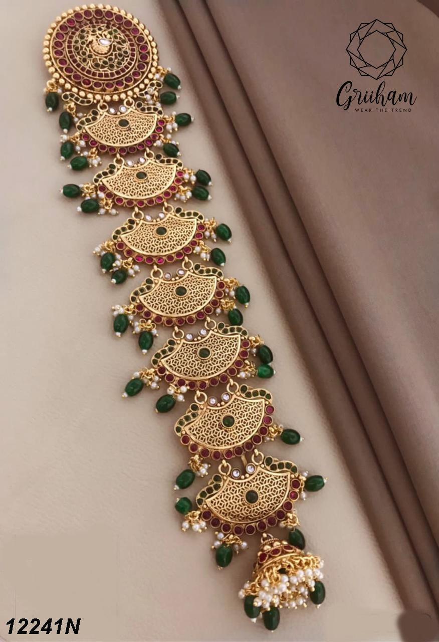 22k 1gm Gold Plated Ruby Colour Studded Hair Jada/Amboda / Hair Pin/Rakhdi/Amboda/Pin 12241N