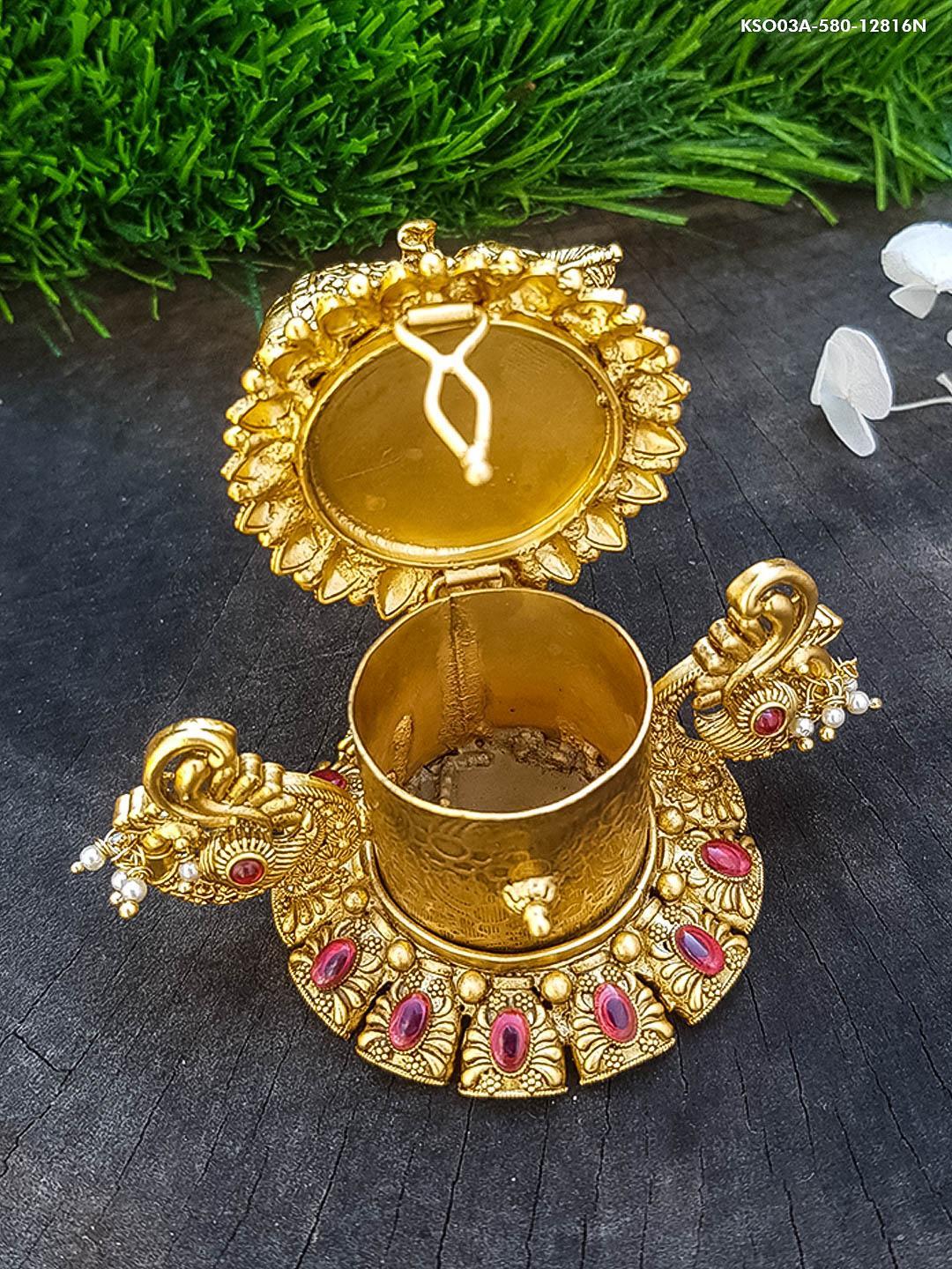 22k Gold Plated Elephant Premium Kum Kum Box best for gifting 12816 - Griiham