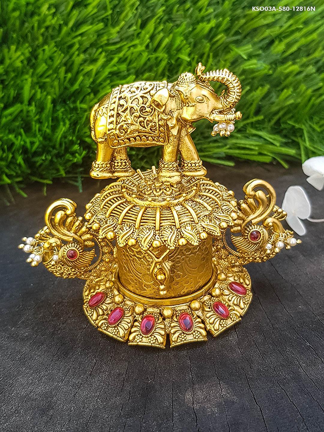 22k Gold Plated Elephant Premium Kum Kum Box best for gifting 12816 - Griiham
