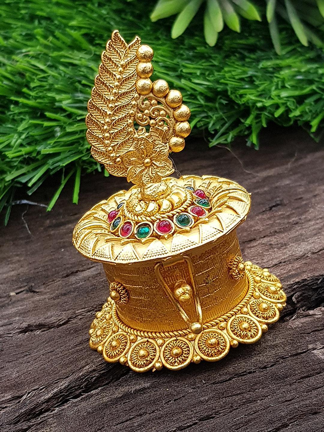 22k Gold Plated Peacock Premium Kum Kum Box best for gifting - Griiham