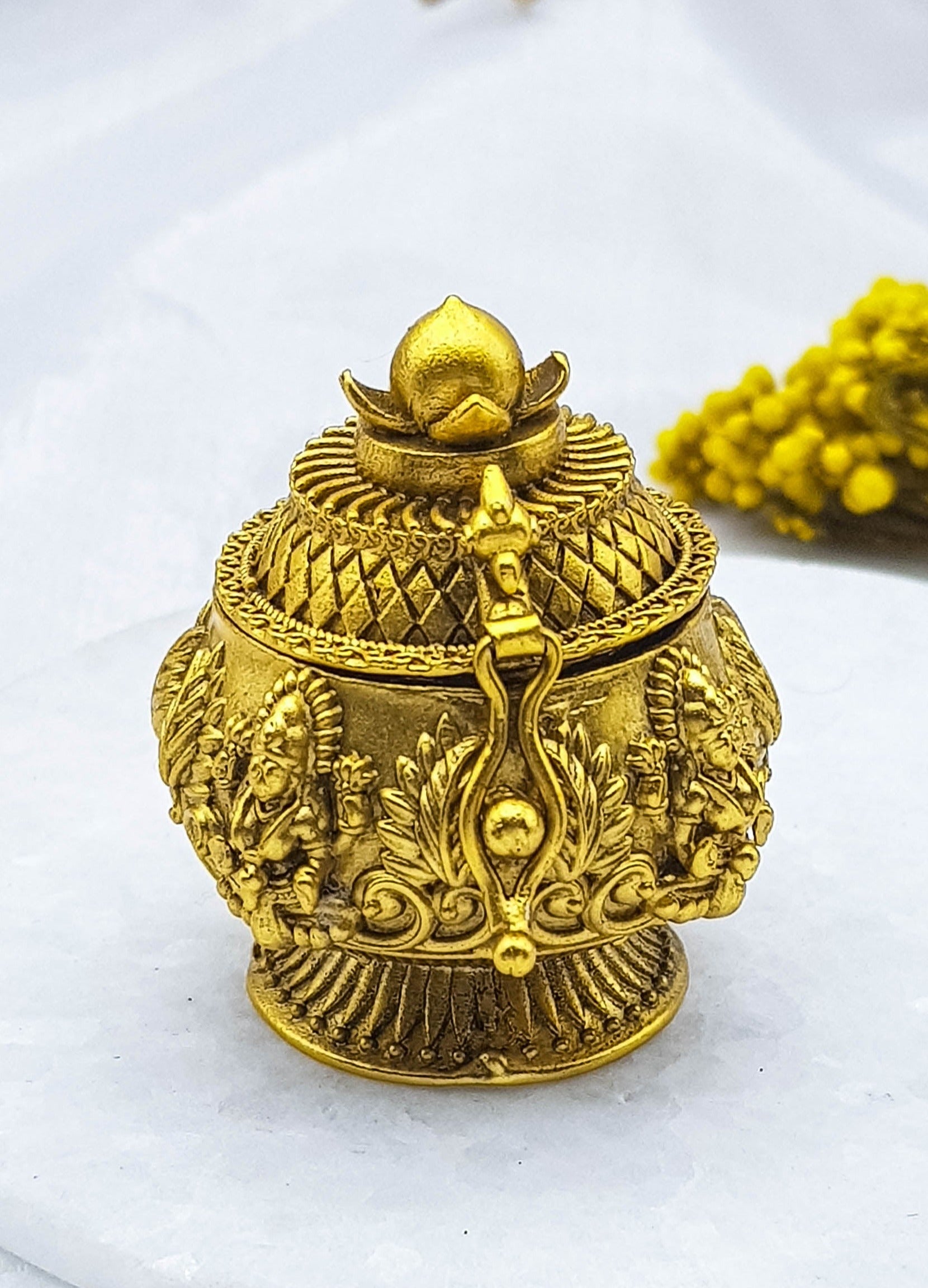 22k Gold Plated fully engraved Kumkum box best for gifting 22660N