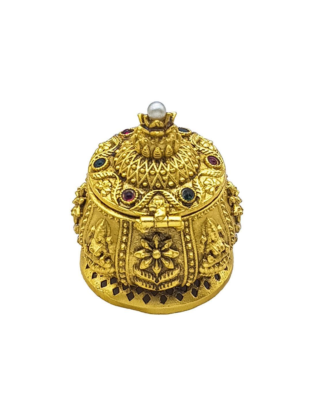 22k Gold Plated fully engraved Kumkum box best for gifting - Griiham