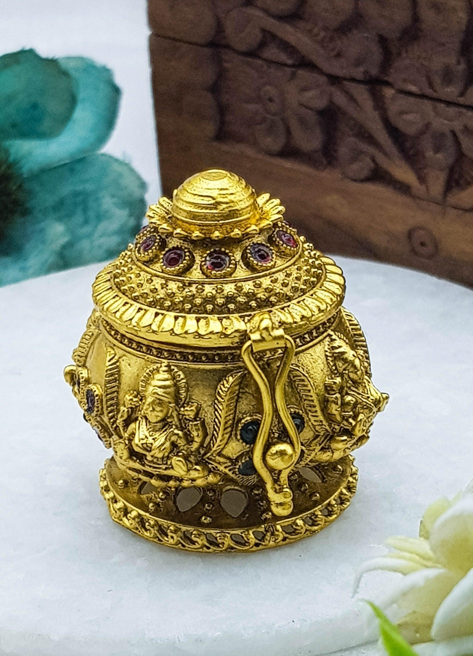22k Gold Plated fully engraved Kumkum box best for gifting