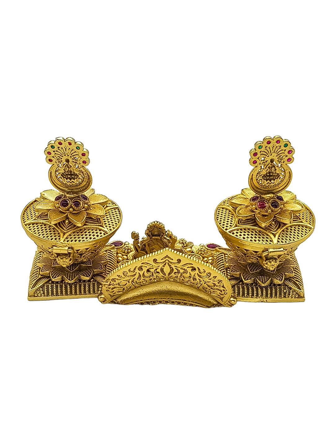 22k Gold Plated fully engraved Kumkum box with Laxmi Ganesh - Griiham