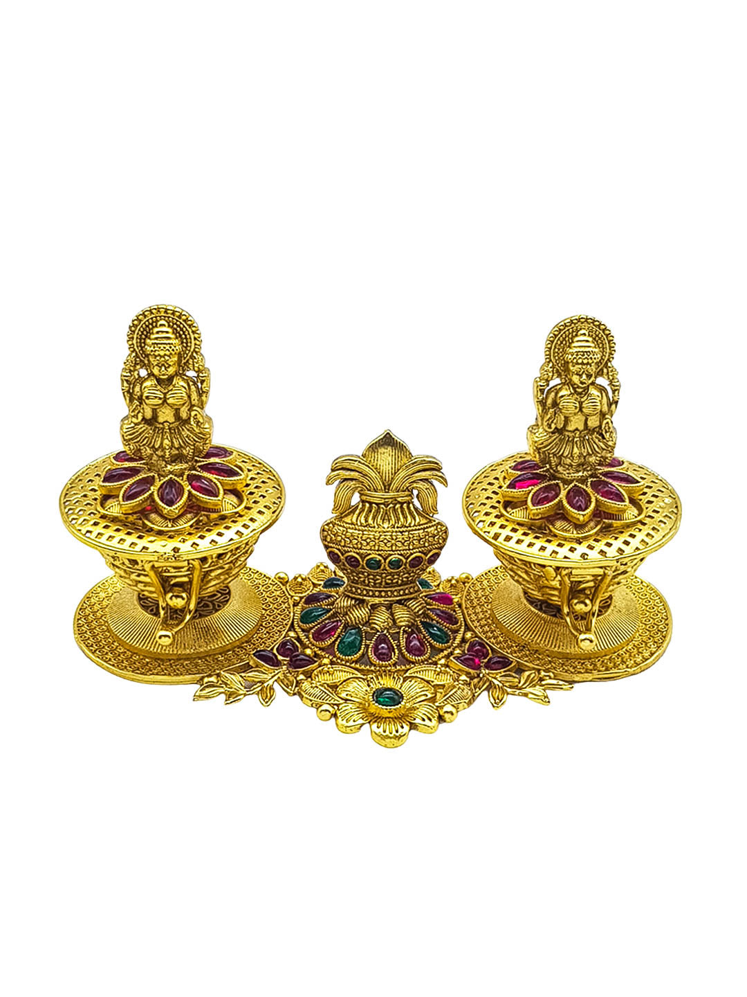 22k Gold Plated fully engraved Kumkum box with Laxmi Kalash 22657N