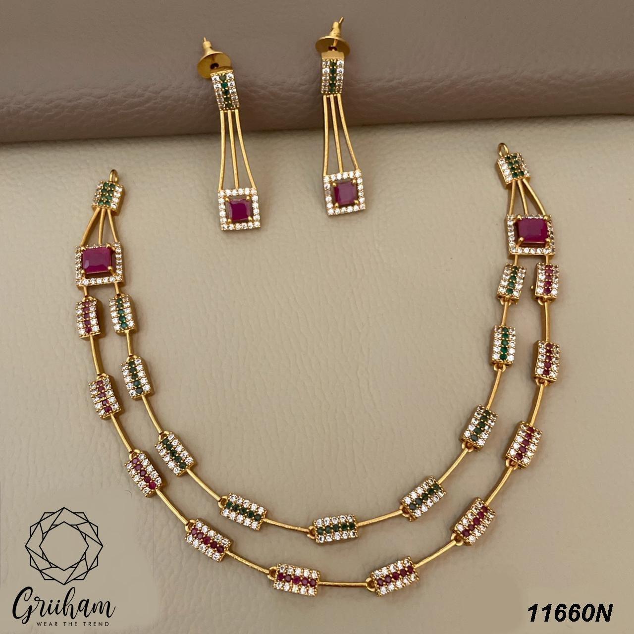 23.5kt Guaranteed Gold finish Evergreen Trending designs Short AD necklace set  11659N