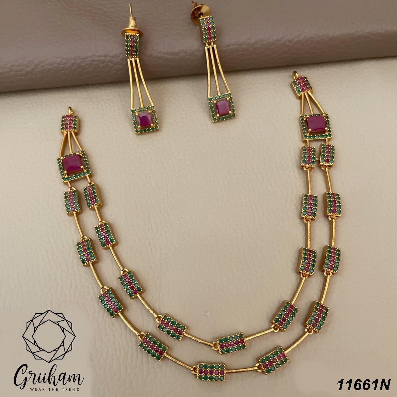 23.5kt Guaranteed Gold finish Evergreen Trending designs Short AD necklace set  11659N