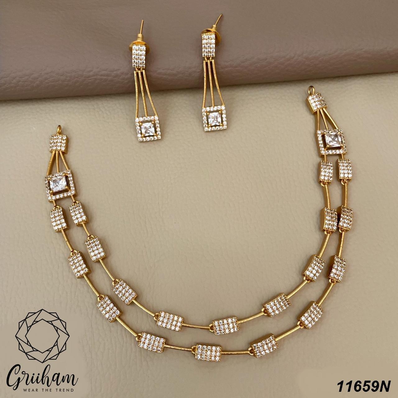 23.5kt Guaranteed Gold finish Evergreen Trending designs Short AD necklace set  11659N