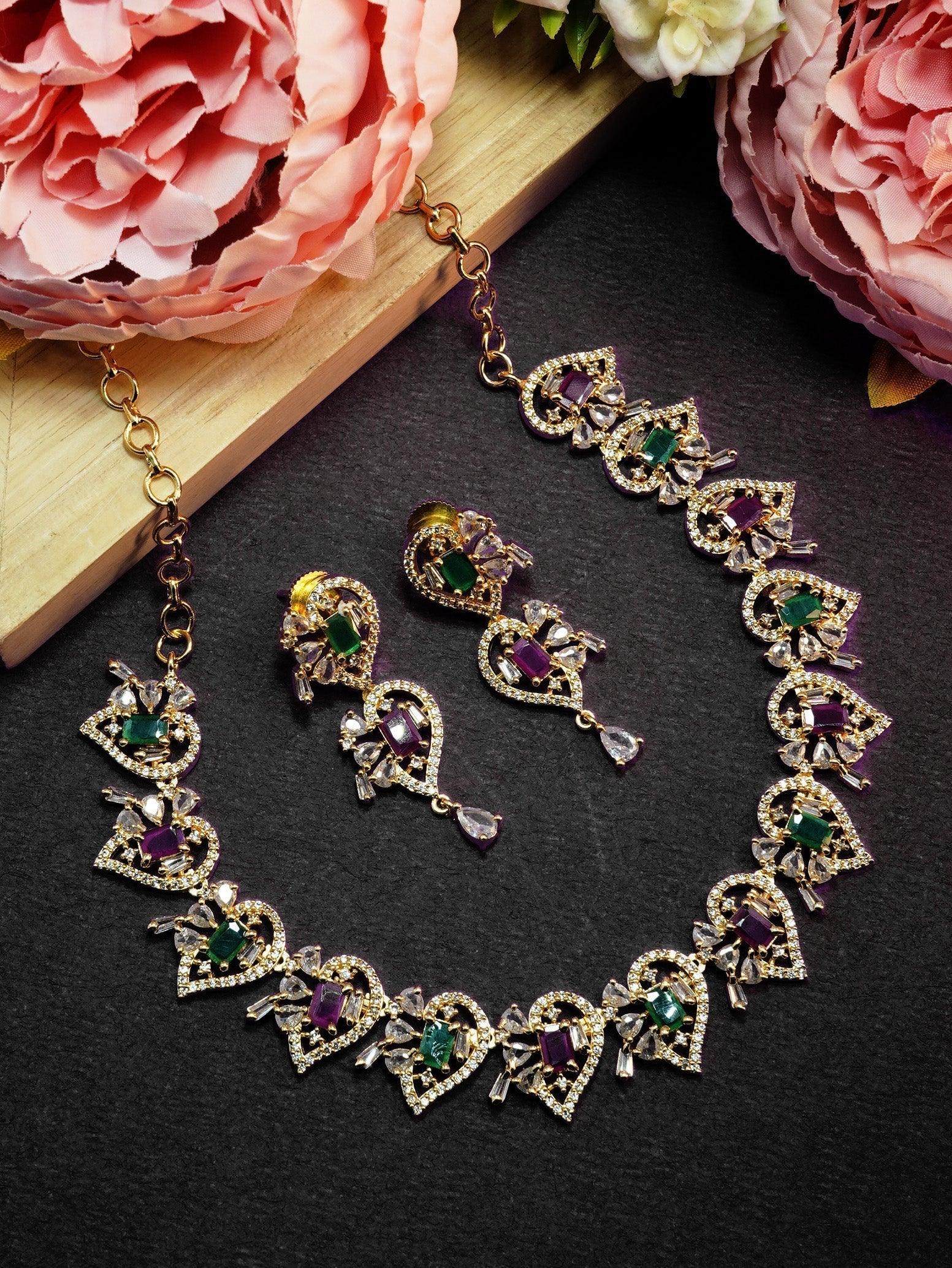 23.5kt Guaranteed Gold finish Evergreen Trending designs Short AD necklace set 9081n - Griiham