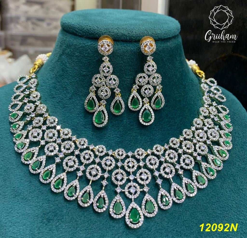23.5kt Guaranteed white Gold finish Evergreen Trending designs Short AD necklace set  12092N-1