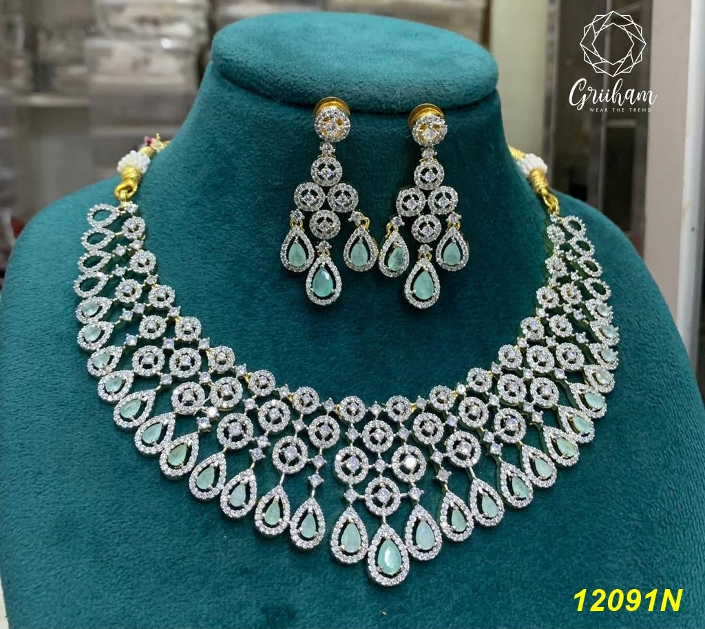 23.5kt Guaranteed white Gold finish Evergreen Trending designs Short AD necklace set  12092N