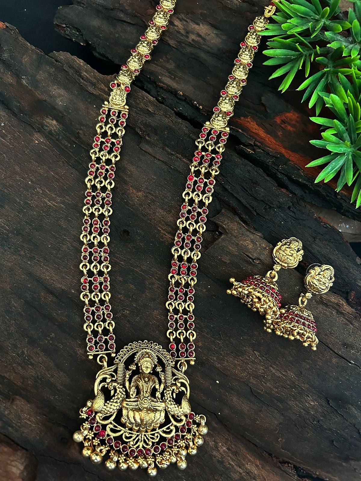 Premium Gold Plated Long Laxmi Necklace Set