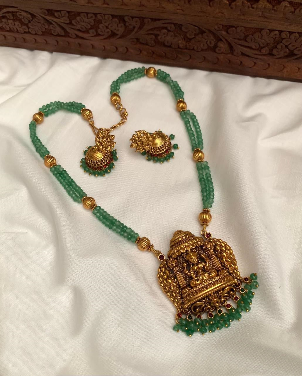 Gold Plated Necklace Set in green crystal natural stones