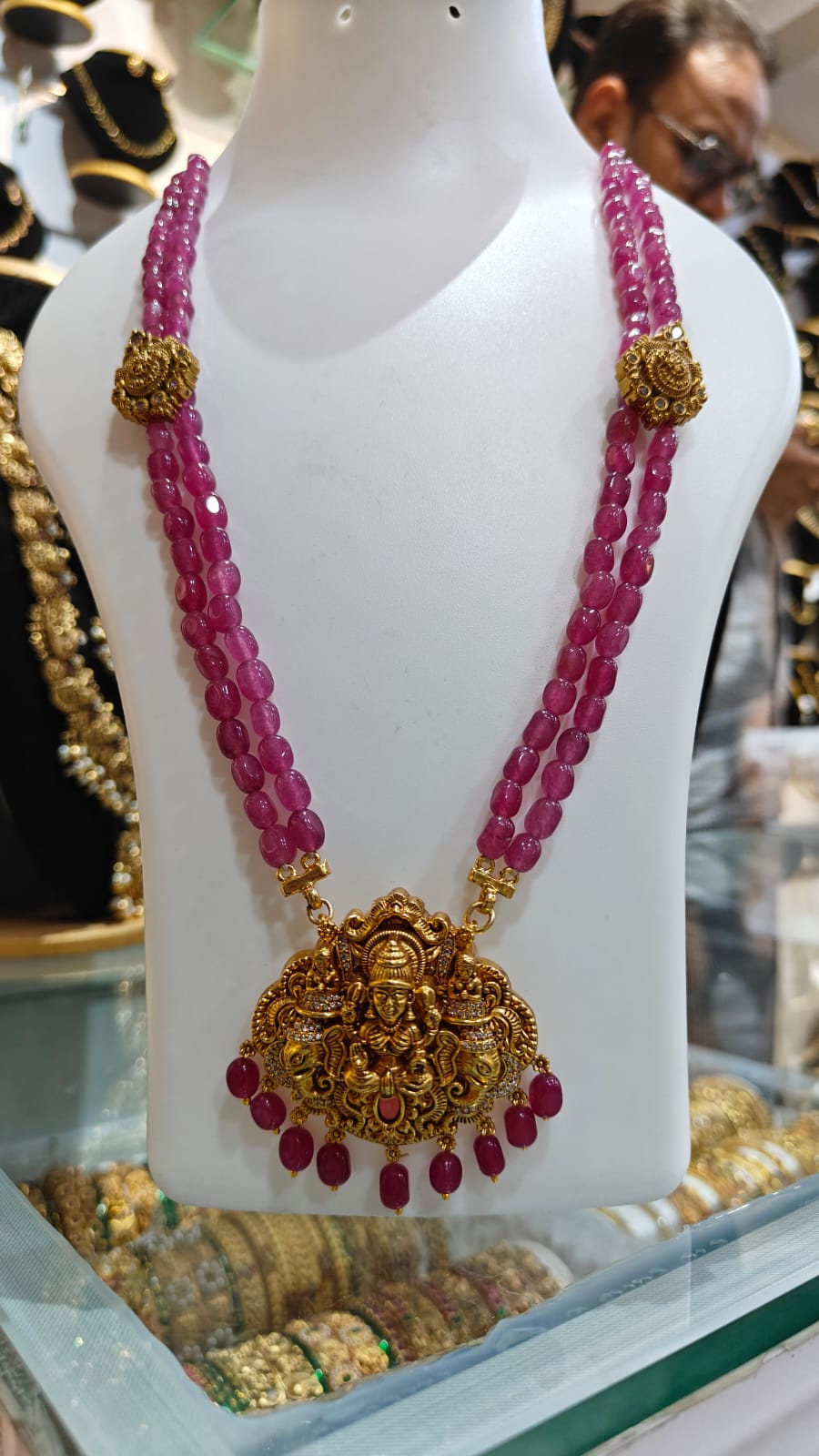 2 Line Duldul stone Necklace with Brooch and Pendant