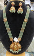 Gold Plated Laxmi Pendant with olive green crystals