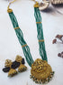 Premium Gold Plated Long Haram Necklace Set with dark green crystals