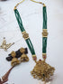Premium Gold Plated Long Haram Necklace Set with Green Crystal mala
