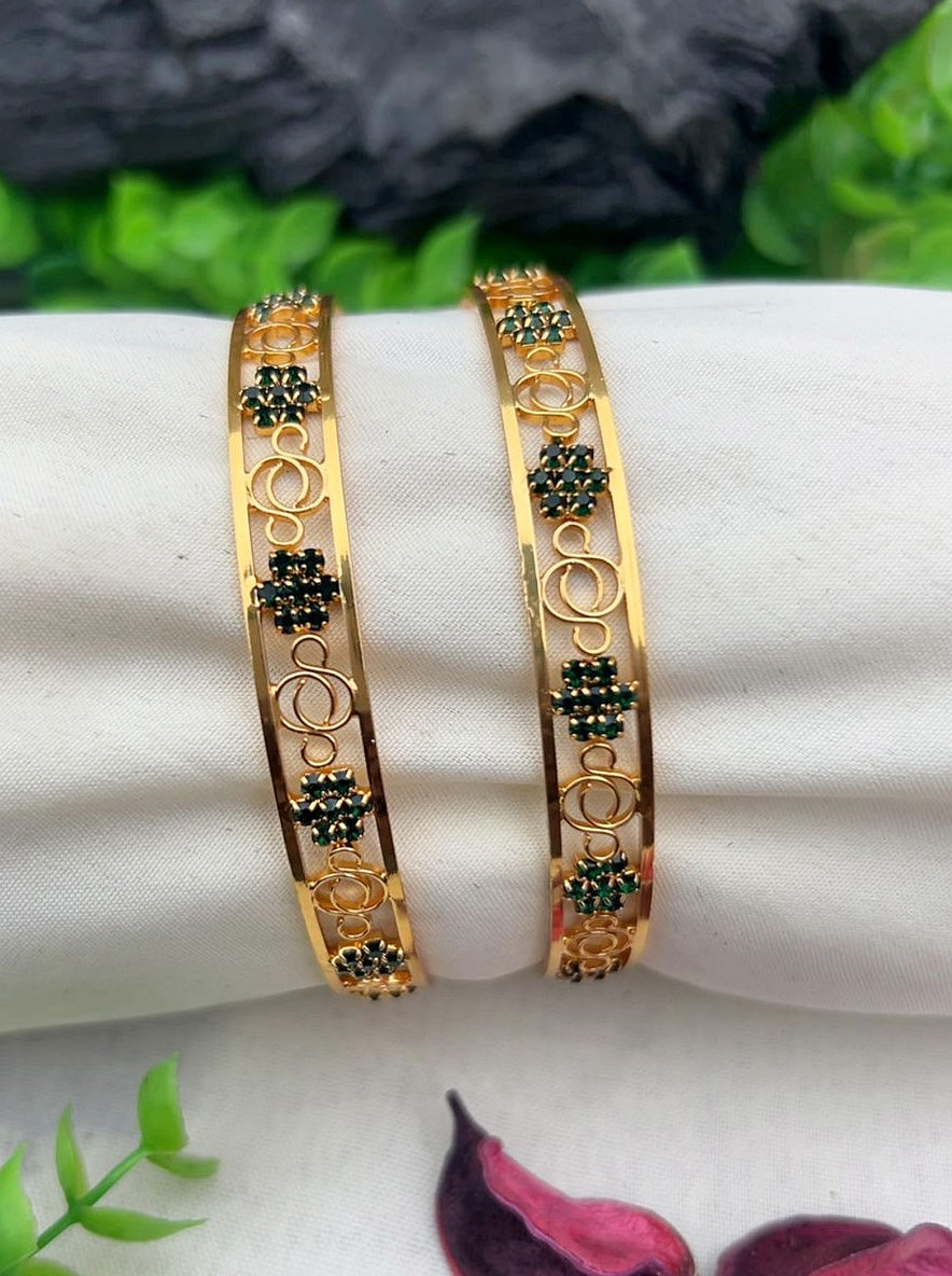 Italian design sleek gold plated with CZ stones Set of 2 bangles