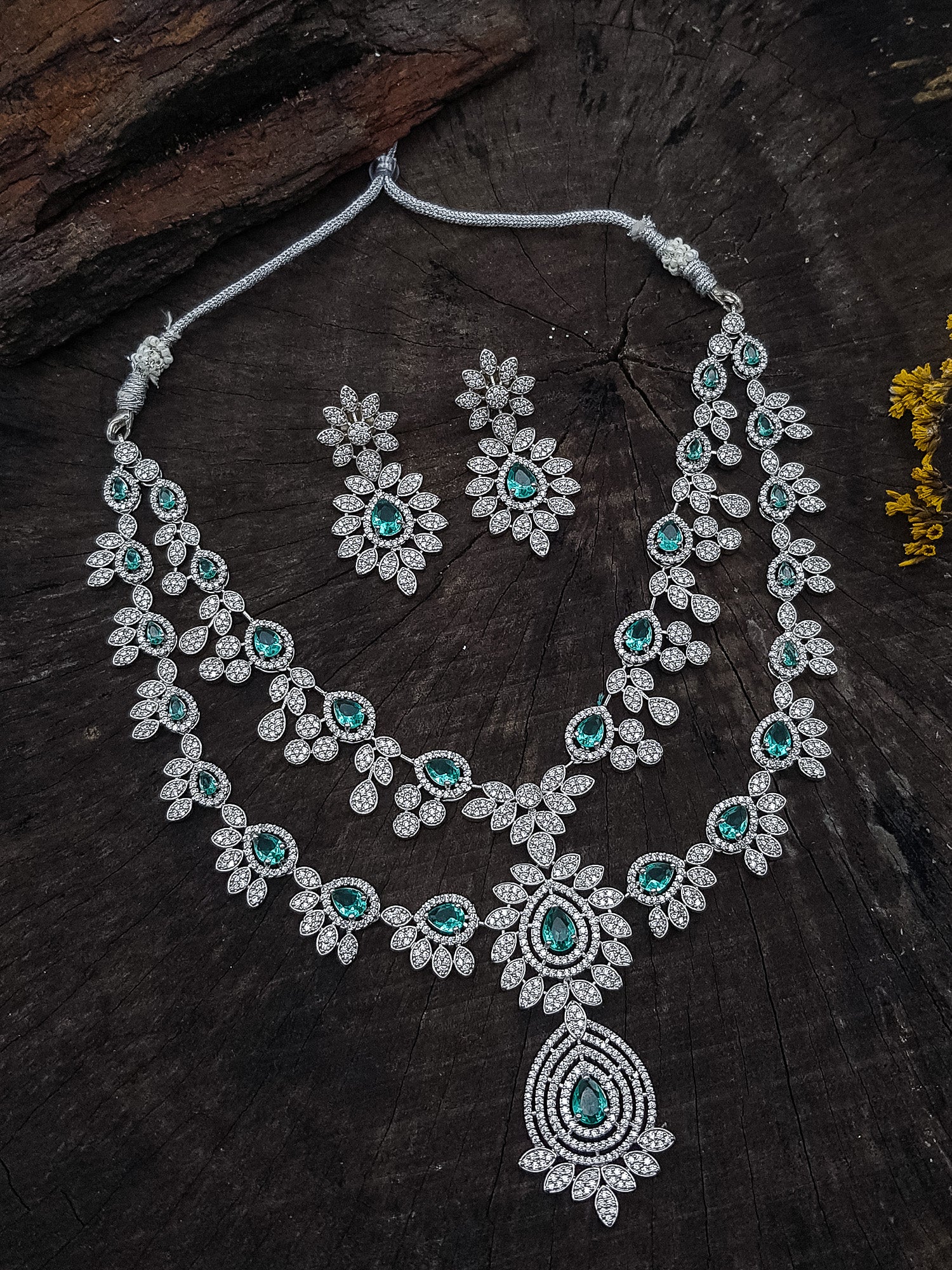 Silver plated/White Gold Plated Premum Neon blue Pastel CZ Necklace set