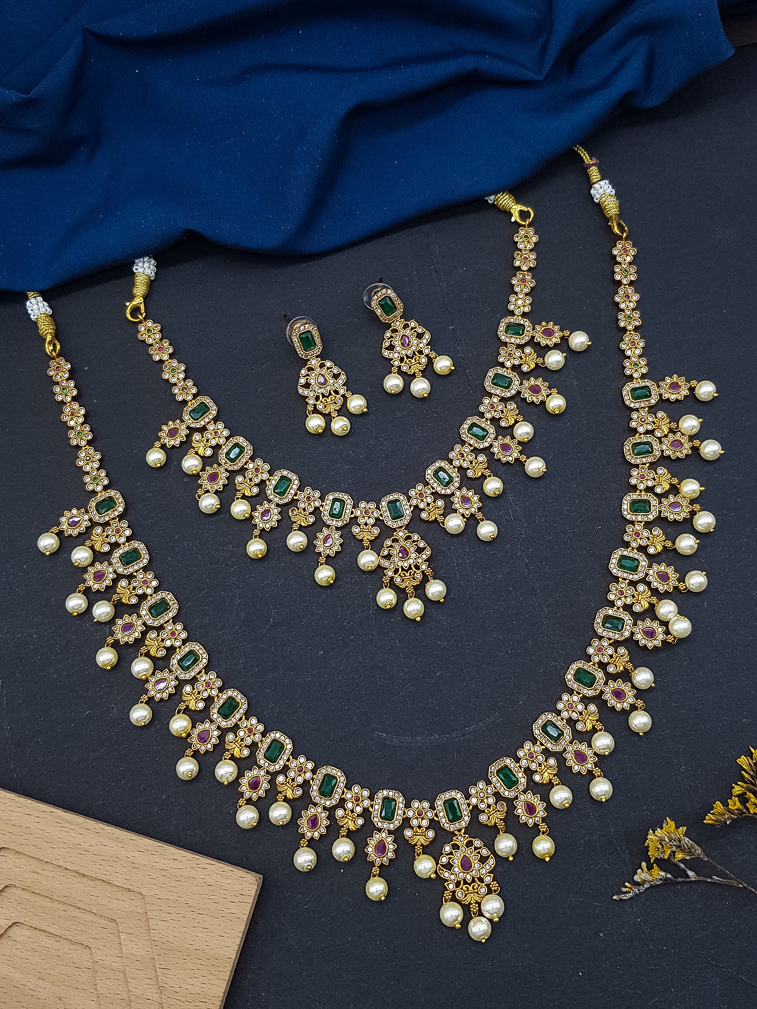 Premium Gold Plated Multi Colour CZ Necklace Combo Necklace Set