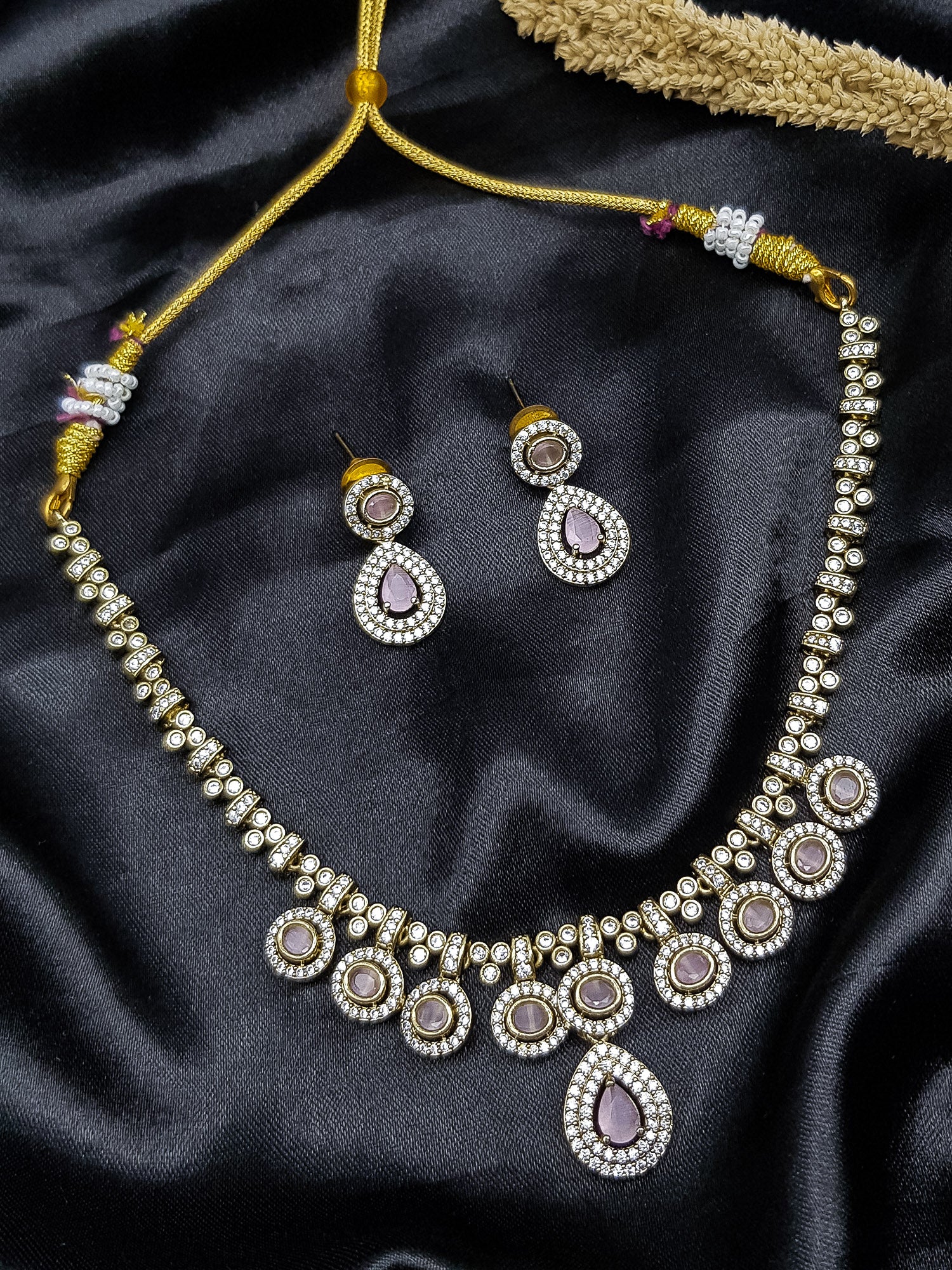 Premium Victorian Pink CZ Choker Necklace Set  0825