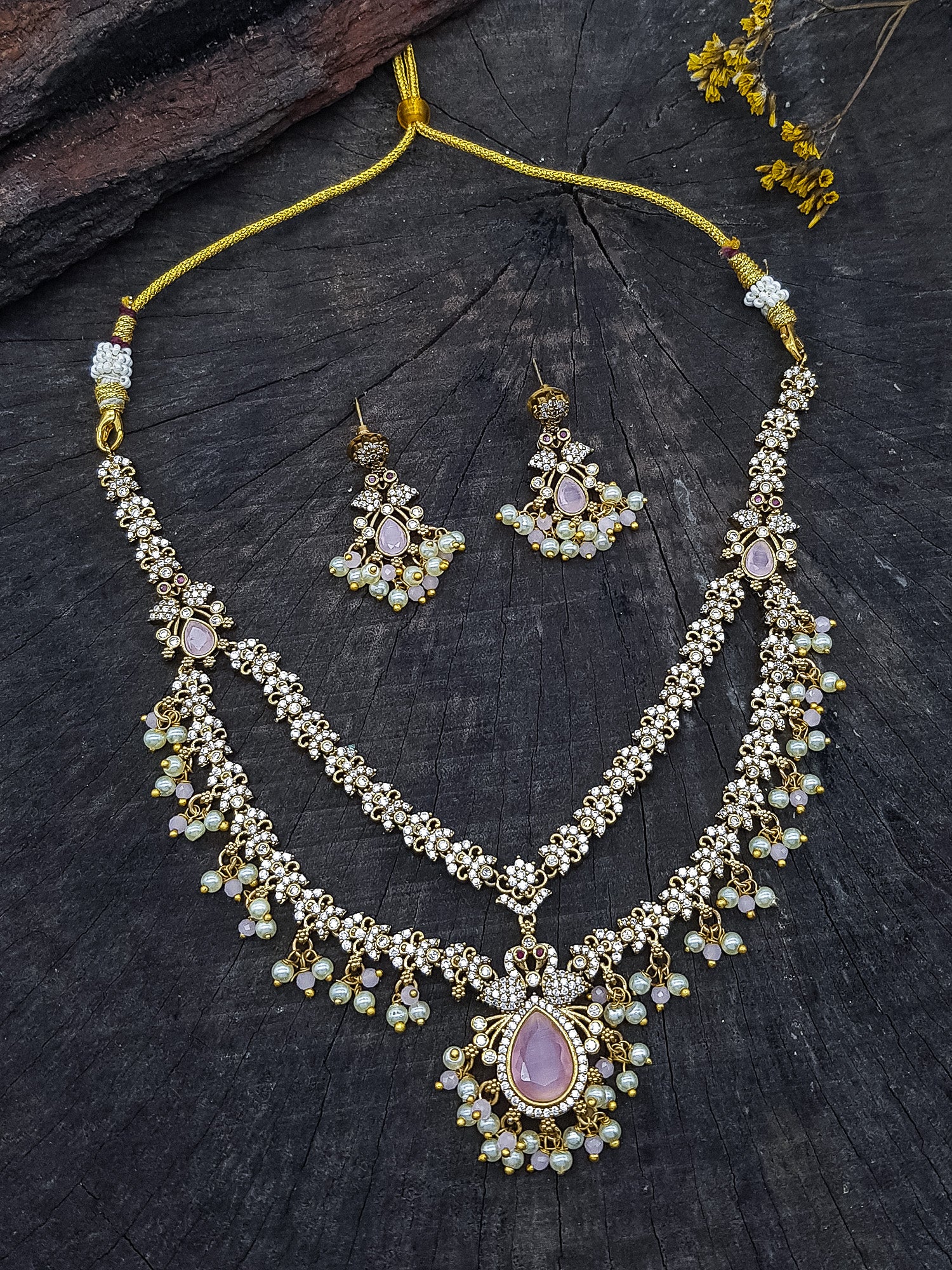 Premium Antique Pastel Double Layer CZ Necklace Set  0825
