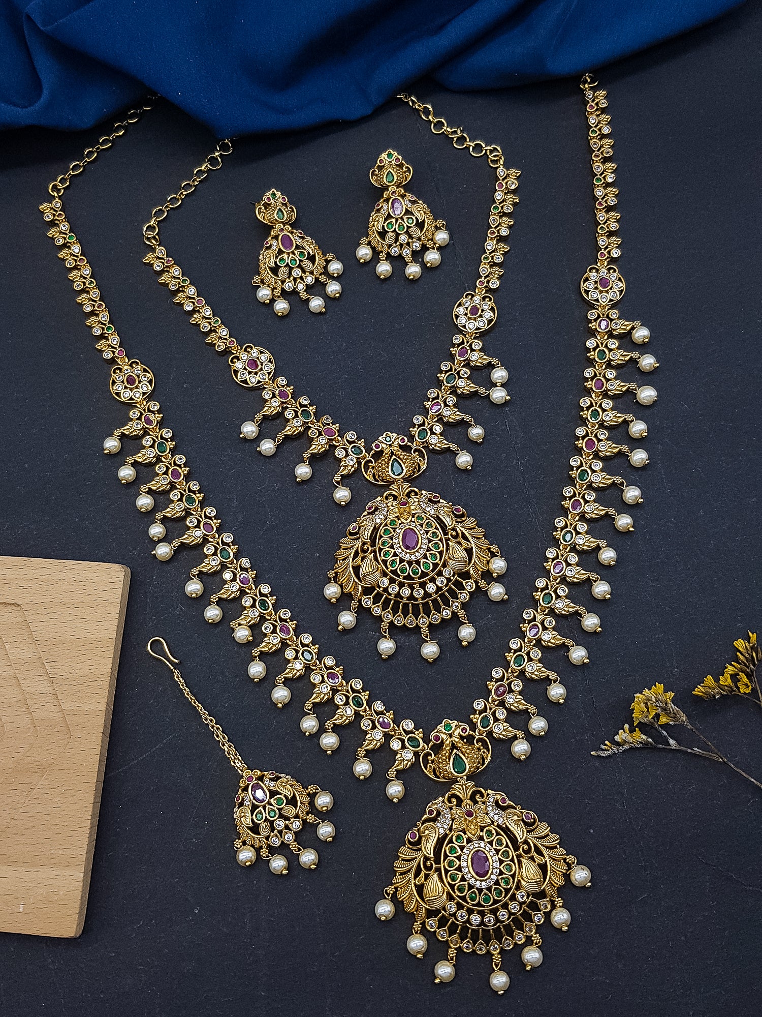 Premium Gold Finish Mehendi Gold finish Necklace Combo Set