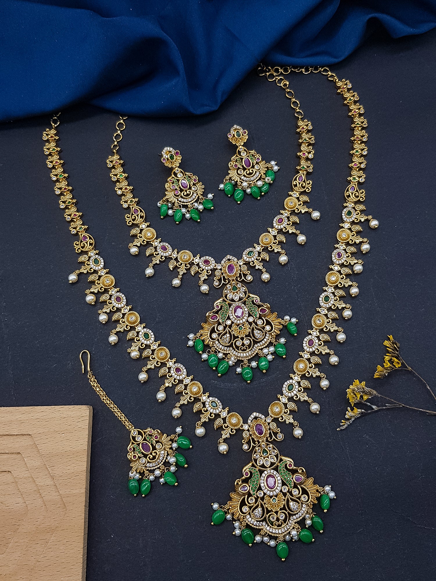 Premium Gold Finish Mehendi Gold finish Necklace Combo Set