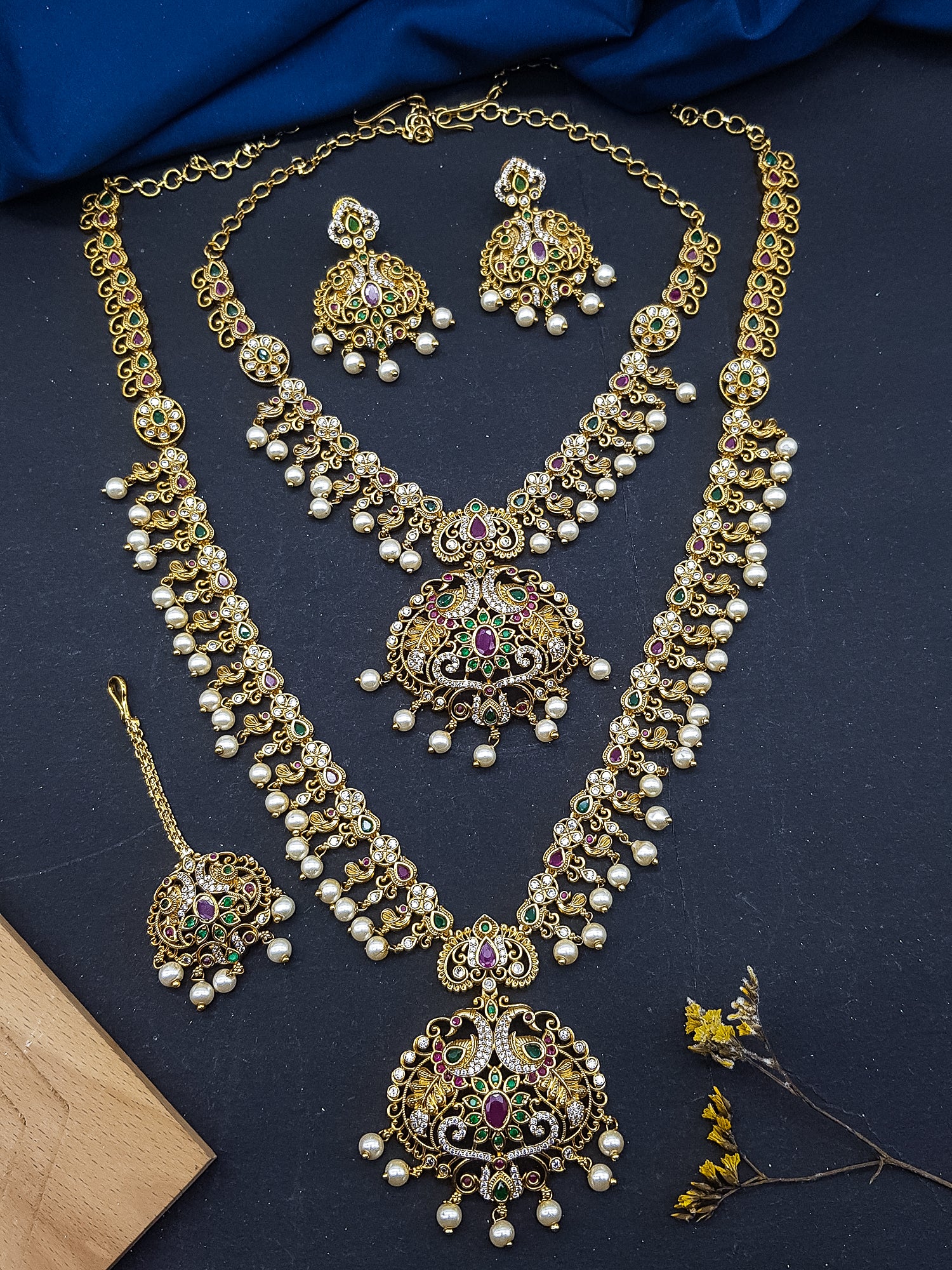 Premium Gold Finish Mehendi Gold finish Necklace Combo Set